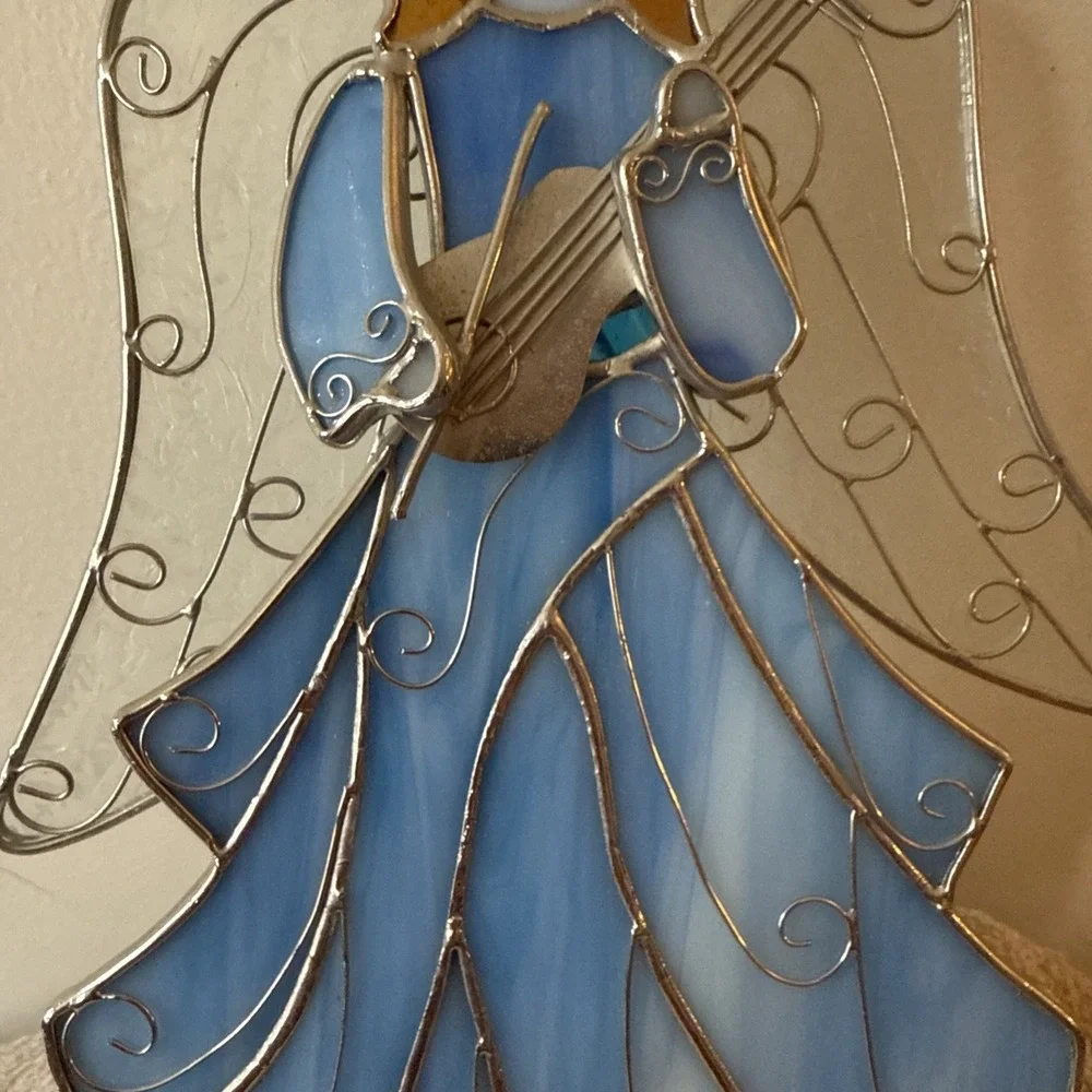 Vintage Blue Angel Stained Glass Votive Candle Holder Christmas 10